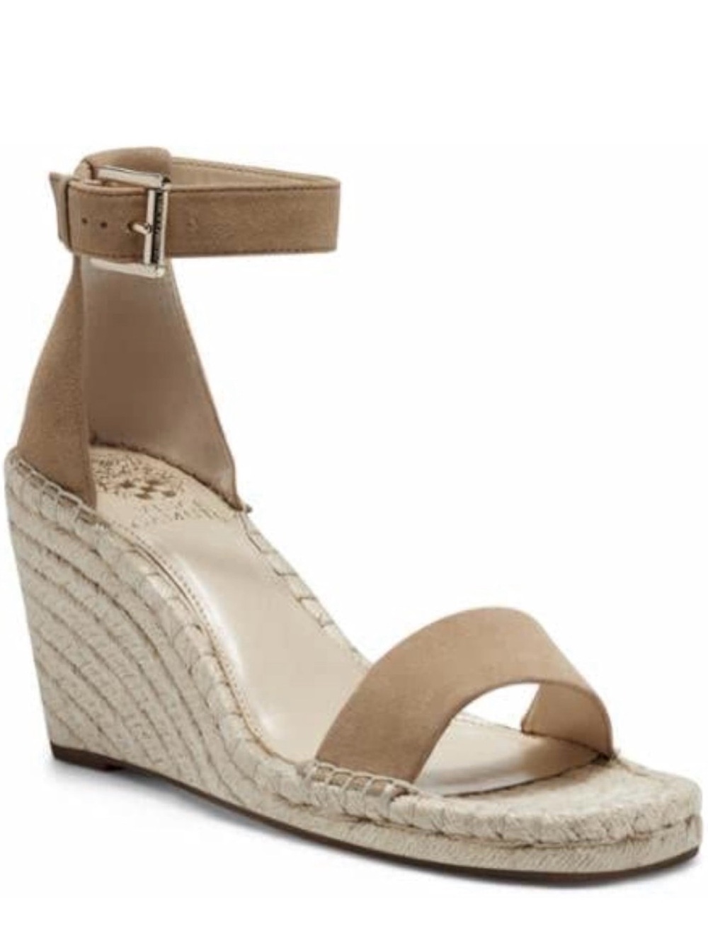 Vince Camuto Beige Suede Espadrille Wedge Sandals with Ankle Strap